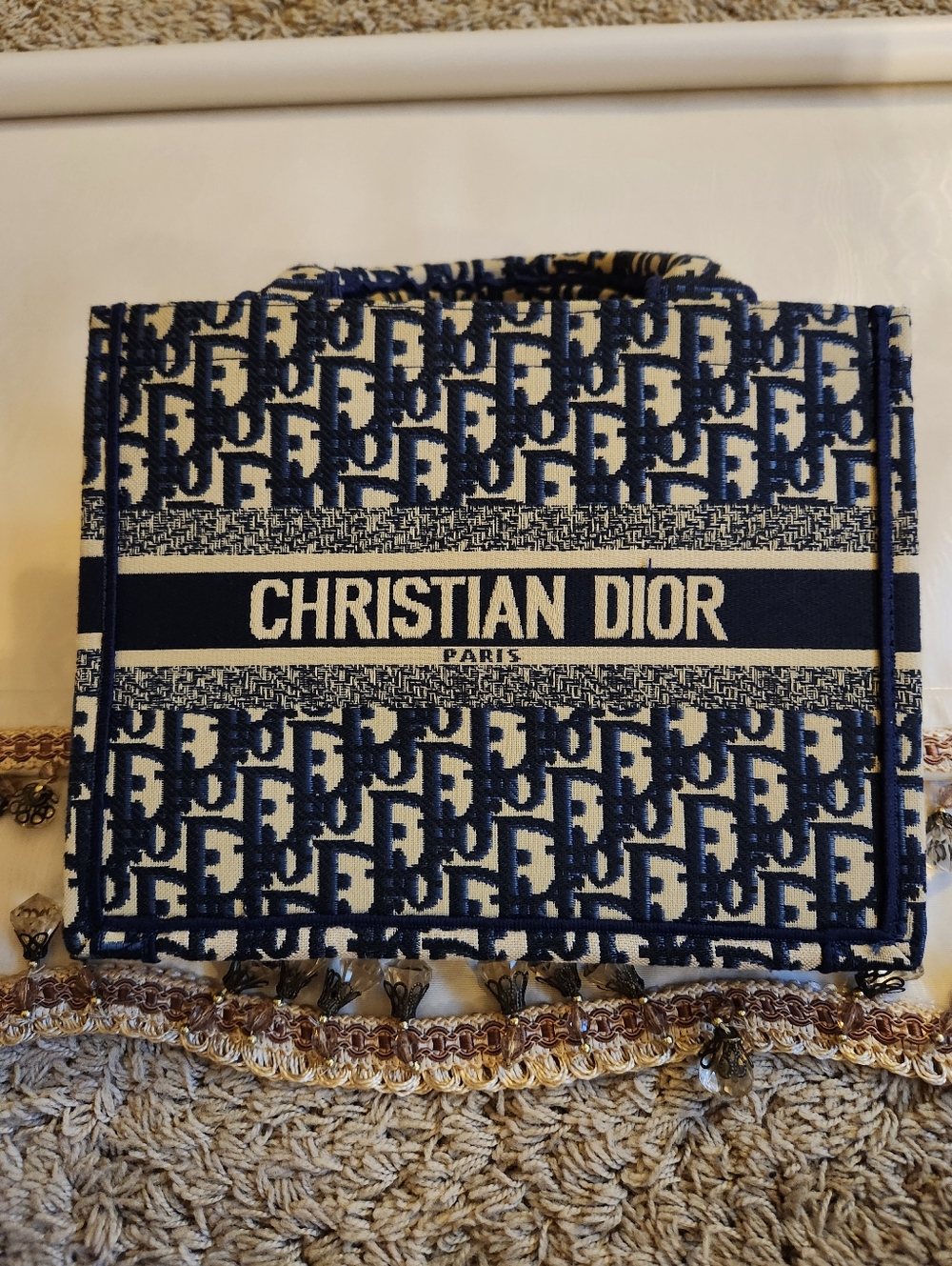NEW Christian Dior Book Tote in Navy and Cream